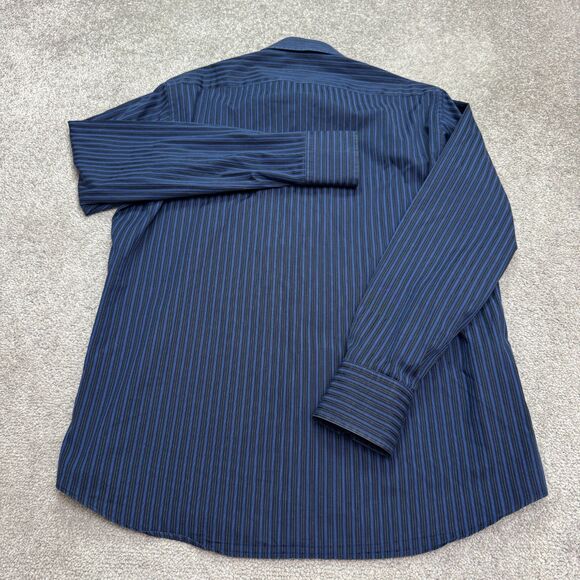 Hugo Boss Dress Shirt Mens 15.5 32/33 Navy Blue Striped 100% Cotton Workwear - Picture 2 of 16